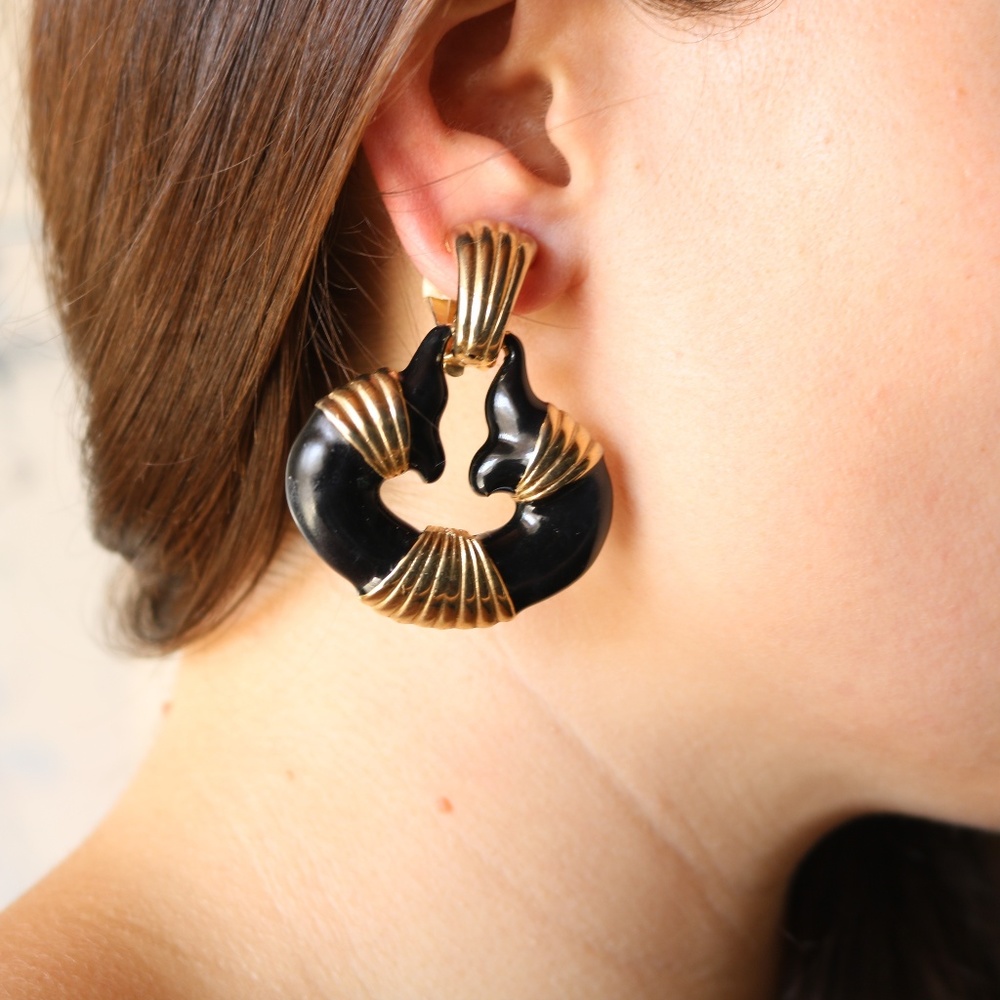 VINTAGE black + gold earrings